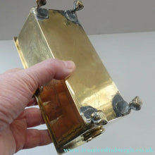 Load image into Gallery viewer, Arts and Crafts Brass Casket with Engraved Wyvern Decoration, Strapwork Bands &amp; Claw Feet

