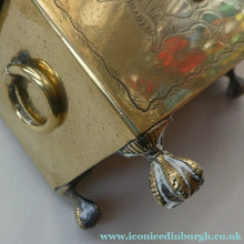 Load image into Gallery viewer, Arts and Crafts Brass Casket with Engraved Wyvern Decoration, Strapwork Bands &amp; Claw Feet
