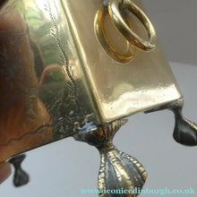 Load image into Gallery viewer, Arts and Crafts Brass Casket with Engraved Wyvern Decoration, Strapwork Bands &amp; Claw Feet
