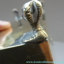 Load image into Gallery viewer, Arts and Crafts Brass Casket with Engraved Wyvern Decoration, Strapwork Bands &amp; Claw Feet
