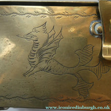 Load image into Gallery viewer, Arts and Crafts Brass Casket with Engraved Wyvern Decoration, Strapwork Bands &amp; Claw Feet
