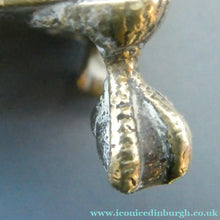 Load image into Gallery viewer, Arts and Crafts Brass Casket with Engraved Wyvern Decoration, Strapwork Bands &amp; Claw Feet
