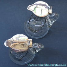 Load image into Gallery viewer, B/ ANTIQUE WHISKY NOGGIN. Hallmarked 1907 Hukin and Heath Silver Mounts; with Cute Miniature Silver Whisky Label
