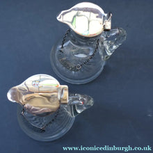 Load image into Gallery viewer, B/ ANTIQUE WHISKY NOGGIN. Hallmarked 1907 Hukin and Heath Silver Mounts; with Cute Miniature Silver Whisky Label
