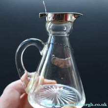 Load image into Gallery viewer, B/ ANTIQUE WHISKY NOGGIN. Hallmarked 1907 Hukin and Heath Silver Mounts; with Cute Miniature Silver Whisky Label
