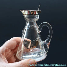 Load image into Gallery viewer, A/ ANTIQUE Edwardian WHISKY NOGGIN. Hallmarked 1907 Hukin and Heath Silver Mounts; with Cute Miniature Silver Whisky Label
