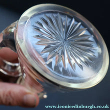 Load image into Gallery viewer, B/ ANTIQUE WHISKY NOGGIN. Hallmarked 1907 Hukin and Heath Silver Mounts; with Cute Miniature Silver Whisky Label
