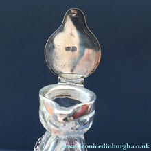 Load image into Gallery viewer, A/ ANTIQUE Edwardian WHISKY NOGGIN. Hallmarked 1907 Hukin and Heath Silver Mounts; with Cute Miniature Silver Whisky Label
