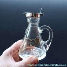 Load image into Gallery viewer, B/ ANTIQUE WHISKY NOGGIN. Hallmarked 1907 Hukin and Heath Silver Mounts; with Cute Miniature Silver Whisky Label
