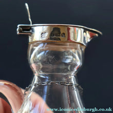 Load image into Gallery viewer, B/ ANTIQUE WHISKY NOGGIN. Hallmarked 1907 Hukin and Heath Silver Mounts; with Cute Miniature Silver Whisky Label
