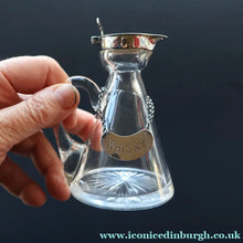 Load image into Gallery viewer, A/ ANTIQUE Edwardian WHISKY NOGGIN. Hallmarked 1907 Hukin and Heath Silver Mounts; with Cute Miniature Silver Whisky Label
