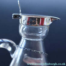 Load image into Gallery viewer, B/ ANTIQUE WHISKY NOGGIN. Hallmarked 1907 Hukin and Heath Silver Mounts; with Cute Miniature Silver Whisky Label
