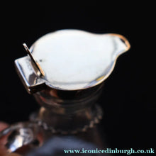 Load image into Gallery viewer, A/ ANTIQUE Edwardian WHISKY NOGGIN. Hallmarked 1907 Hukin and Heath Silver Mounts; with Cute Miniature Silver Whisky Label
