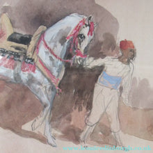 Load image into Gallery viewer, Antoine de la Boulaye Oriental Horseman Leading a White Horse or Stallion Signed
