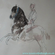 Load image into Gallery viewer, Antoine de la Boulaye Vintage Drawing of a Man on a Horse. Signed in Pencil. Contemporary French Art
