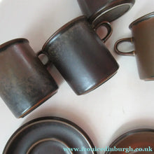 Load image into Gallery viewer, Set of Six Ruska Smaller Coffee Cups and Saucers 1960s Ulla Procope. Made in Finland
