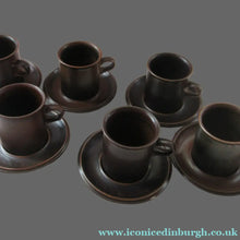 Load image into Gallery viewer, Set of Six Ruska Smaller Coffee Cups and Saucers 1960s Ulla Procope. Made in Finland
