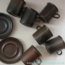 Load image into Gallery viewer, Set of Six Ruska Smaller Coffee Cups and Saucers 1960s Ulla Procope. Made in Finland
