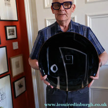 Load image into Gallery viewer, ARRAN INTEREST. Very Large Abstract Enamel Copper Dish by Ann Robin Banks (1931 - 2007). 15 1/2 inches
