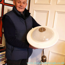 Load image into Gallery viewer, ART DECO 1940s GERMAN Siemens White Opaque Glass Pendant shade. Original chrome fittings

