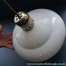 Load image into Gallery viewer, ART DECO 1940s GERMAN Siemens White Opaque Glass Pendant shade. Original chrome fittings

