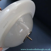 Load image into Gallery viewer, ART DECO 1940s GERMAN Siemens White Opaque Glass Pendant shade. Original chrome fittings
