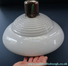 Load image into Gallery viewer, ART DECO 1940s GERMAN Siemens White Opaque Glass Pendant shade. Original chrome fittings
