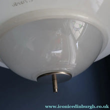 Load image into Gallery viewer, ART DECO 1940s GERMAN Siemens White Opaque Glass Pendant shade. Original chrome fittings
