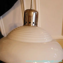 Load image into Gallery viewer, ART DECO 1940s GERMAN Siemens White Opaque Glass Pendant shade. Original chrome fittings
