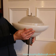 Load image into Gallery viewer, ART DECO 1940s GERMAN Siemens White Opaque Glass Pendant shade. Original chrome fittings
