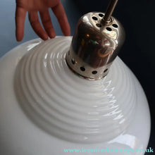 Load image into Gallery viewer, ART DECO 1940s GERMAN Siemens White Opaque Glass Pendant shade. Original chrome fittings
