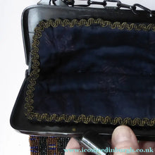 Load image into Gallery viewer, ART DECO Glass Beaded Bag with Unusual Black Clasp and Handle. LARGE Fabulous Vintage Evening Bag - Vintage Handbag
