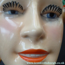 Load image into Gallery viewer, ART DECO Goebel Wall Mask. 1930s Lady with Checked Headscarf and Modelled Long Eyelashes 
