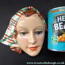 Load image into Gallery viewer, ART DECO Goebel Wall Mask. 1930s Lady with Checked Headscarf and Modelled Long Eyelashes 
