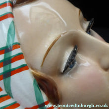 Load image into Gallery viewer, ART DECO Goebel Wall Mask. 1930s Lady with Checked Headscarf and Modelled Long Eyelashes 
