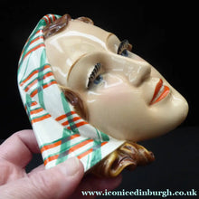 Load image into Gallery viewer, ART DECO Goebel Wall Mask. 1930s Lady with Checked Headscarf and Modelled Long Eyelashes 
