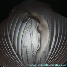 Load image into Gallery viewer, Antique ART DECO Sugar Pink Pressed Glass Pendant Lampshade with Jumping Nude Lady 
