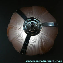 Load image into Gallery viewer, Antique ART DECO Sugar Pink Pressed Glass Pendant Lampshade with Jumping Nude Lady 
