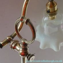 Load image into Gallery viewer, ART NOUVEAU Brass Table Lamp. Genuine Antique Desk Lamp with Moveable Swan Neck Arm. VASELINE SHADE
