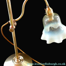 Load image into Gallery viewer, ART NOUVEAU Brass Table Lamp. Genuine Antique Desk Lamp with Moveable Swan Neck Arm. VASELINE SHADE
