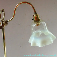 Load image into Gallery viewer, ART NOUVEAU Brass Table Lamp. Genuine Antique Desk Lamp with Moveable Swan Neck Arm. VASELINE SHADE
