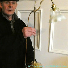 Load image into Gallery viewer, ART NOUVEAU Brass Table Lamp. Genuine Antique Desk Lamp with Moveable Swan Neck Arm. VASELINE SHADE
