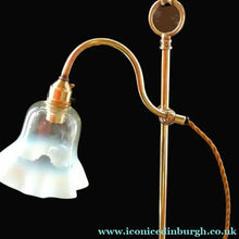 Load image into Gallery viewer, ART NOUVEAU Brass Table Lamp. Genuine Antique Desk Lamp with Moveable Swan Neck Arm. VASELINE SHADE
