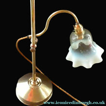 Load image into Gallery viewer, ART NOUVEAU Brass Table Lamp. Genuine Antique Desk Lamp with Moveable Swan Neck Arm. VASELINE SHADE
