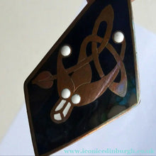 Load image into Gallery viewer, CELTIC Style Copper and Enamel BROOCH. Designed by John Leman, Scotland
