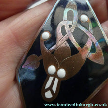 Load image into Gallery viewer, CELTIC Style Copper and Enamel BROOCH. Designed by John Leman, Scotland
