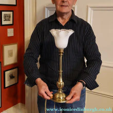 Load image into Gallery viewer, ART NOUVEAU Early 20th Century Brass Table Lamp with White Glass Shade. REWIRED

