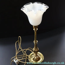 Load image into Gallery viewer, ART NOUVEAU Early 20th Century Brass Table Lamp with White Glass Shade. REWIRED

