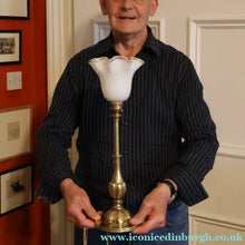Load image into Gallery viewer, ART NOUVEAU Early 20th Century Brass Table Lamp with White Glass Shade. REWIRED

