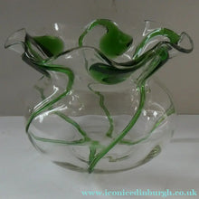 Load image into Gallery viewer, Edwardian Stuart Crystal Bowl with Green Tadpoles Peacock Trails
